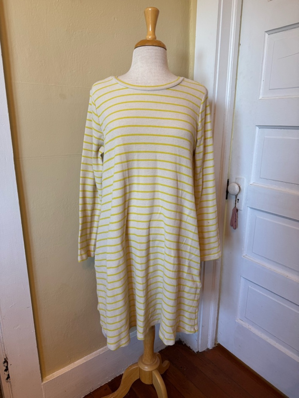 Toad&Co Yellow and White Striped Long Sleeve Dress